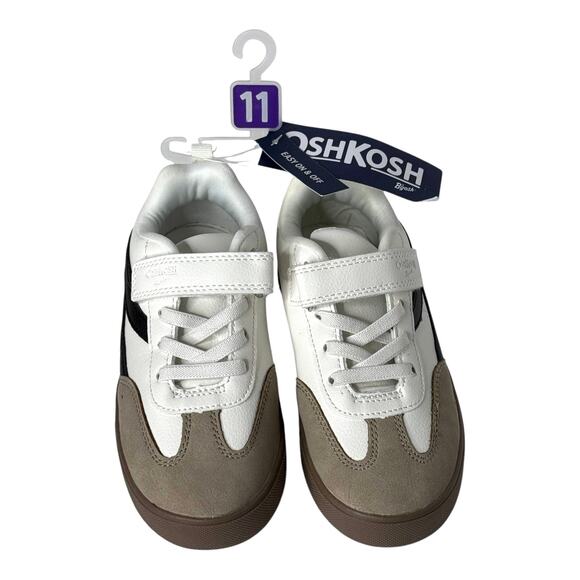 NEW OshKosh B Gosh Toddler 11 Boys FASHION SNEAKER SHOES Hook & Loop White Brown - Picture 3 of 6